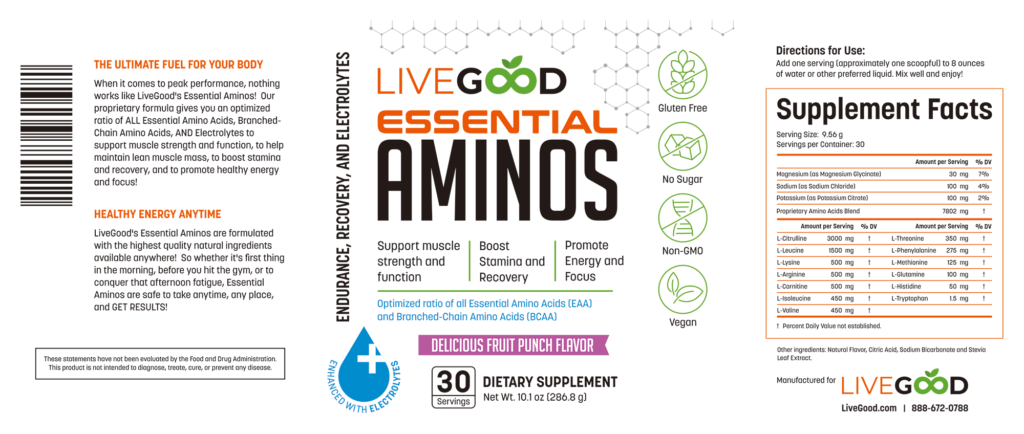 LiveGood Essential Aminos Ingredients